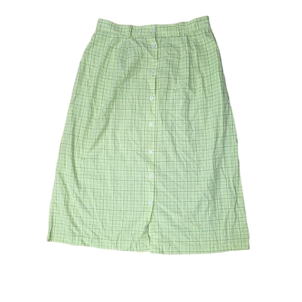 Vintage  Northern Isles Green Blue Plaid Button Front skirt